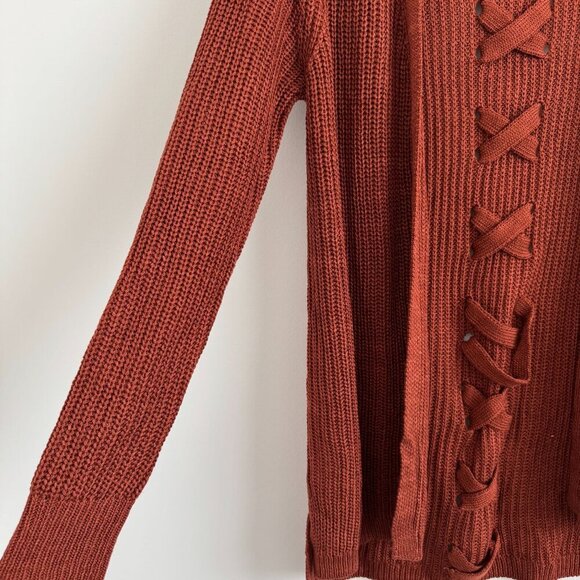 Pinque Women Rust Lace-Up Open-Front Knit Cardigan Size S - Picture 6 of 8